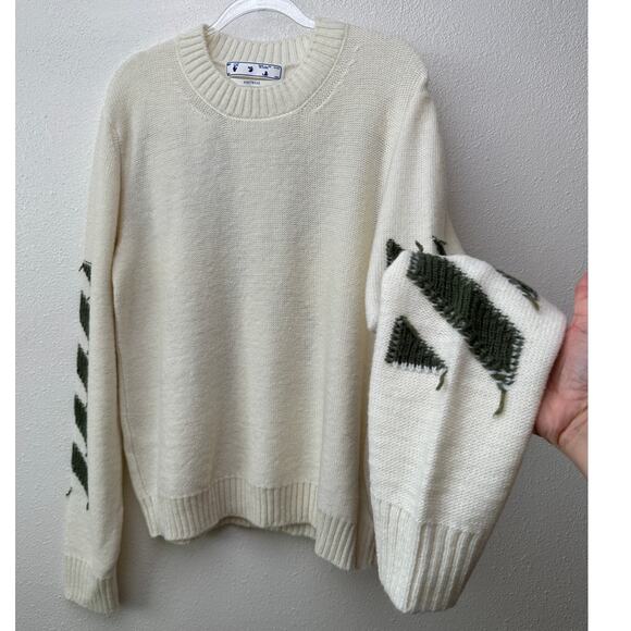 Off-White Reverse Arrow Diag Knit Crew Sweater White / Green - Picture 1 of 16